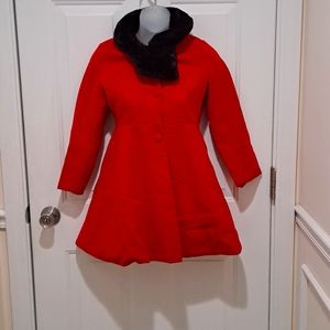 Girls Red w/black faux fur collar coat